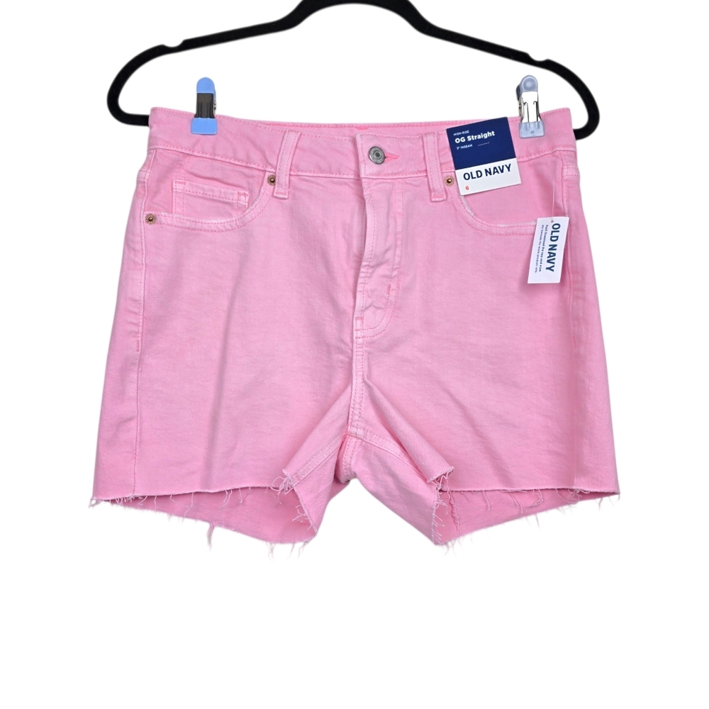 Old Navy Womens Pink O.G. Straight High Rise Raw Hem Denim Shorts Size 6 NWT